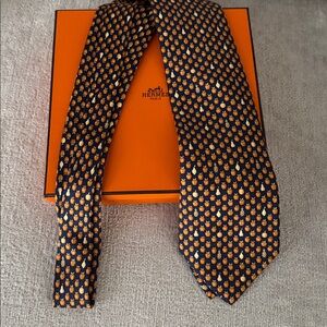 Hermes Navy and Orange Tie